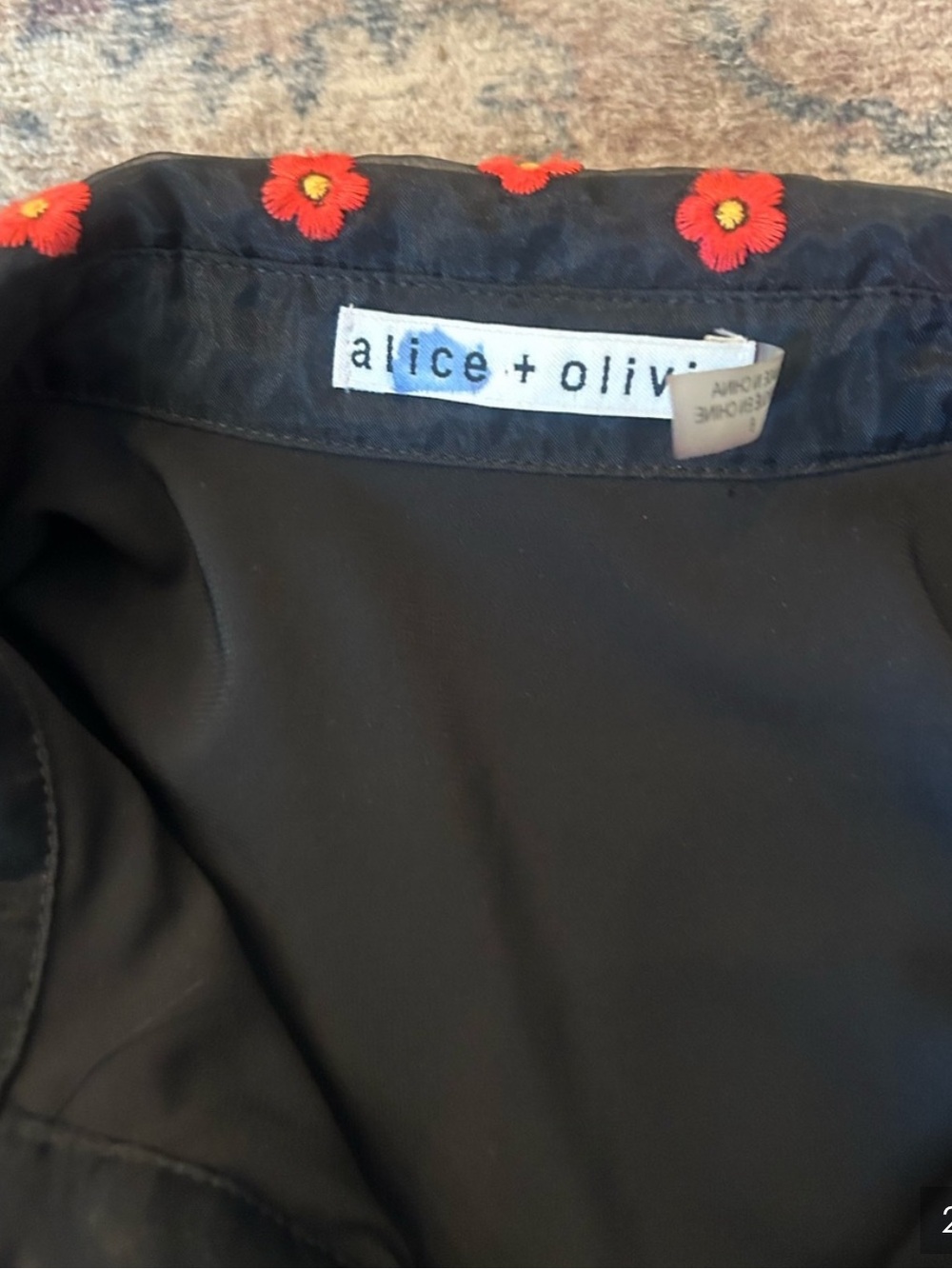 Alice + Olivia Enid Black Sheer Long-Sleeve Floral Embroidered Appliqué Size 6 - Picture 2 of 8